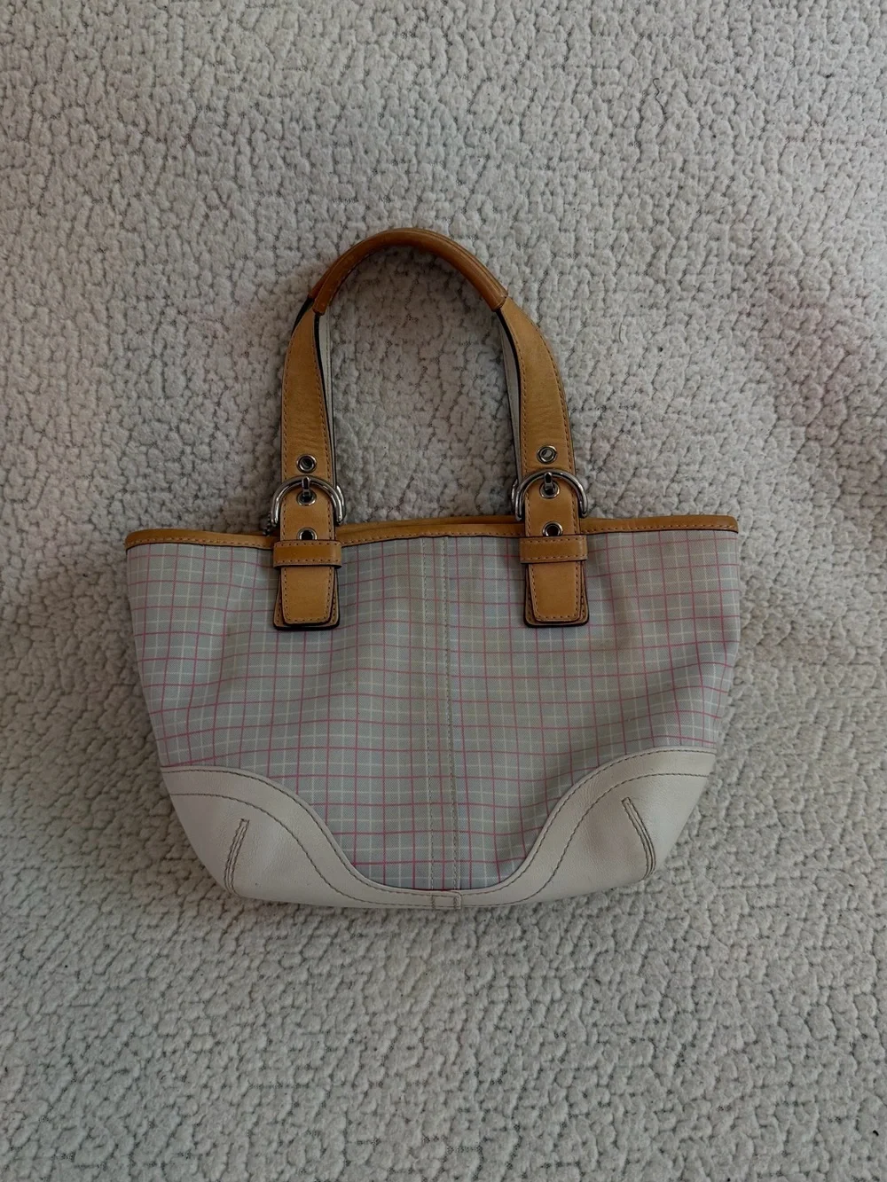 Coach Plaid Tote with Tan Leather Trim